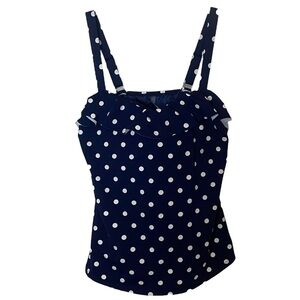 Lands End polka dot ruffle tankini top blue size 10 D